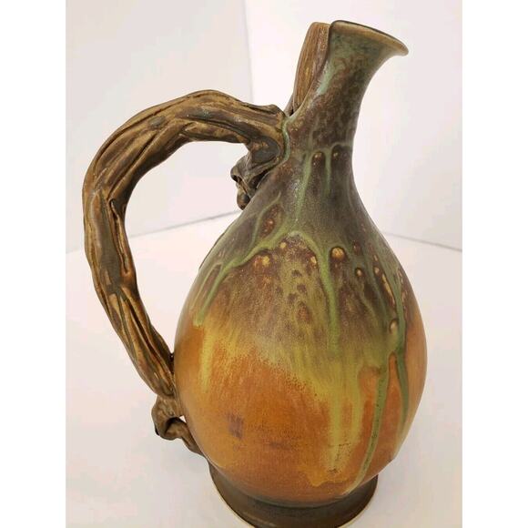 Vintage Artisan Pottery Ewer Jug w/ Stopper Oak Leaves Acorn Twig Fall Signed - Picture 7 of 14